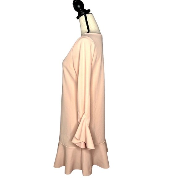 The Vanity Room Pink Long Bell Sleeve Wide Neck Drop Waist Ruffle Dress Size M - Picture 4 of 7